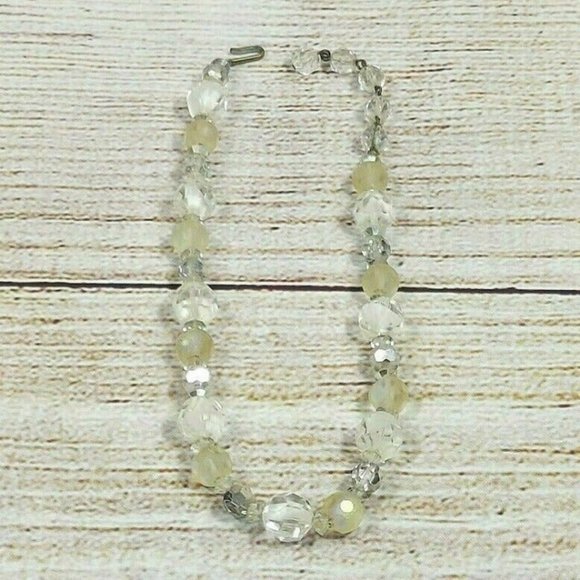 Women White/Clear Beads Necklace &  Silver Color Clips Earrings Set Gift for Her - Picture 4 of 12